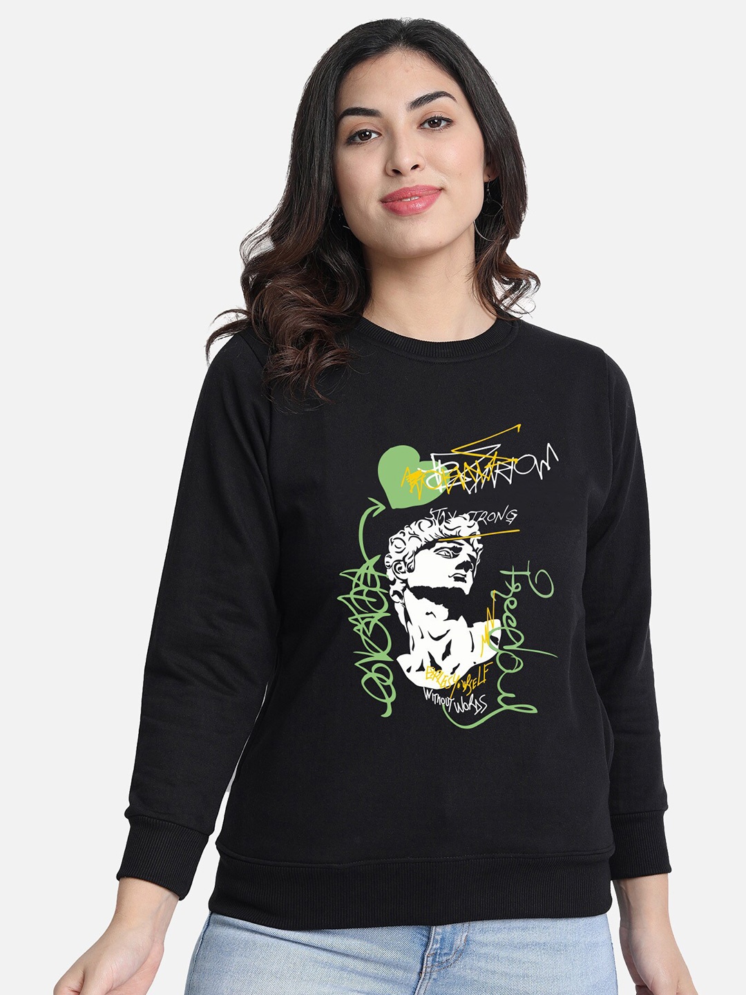 

CHOZI Graphic Printed Fleece Sweatshirt, Black