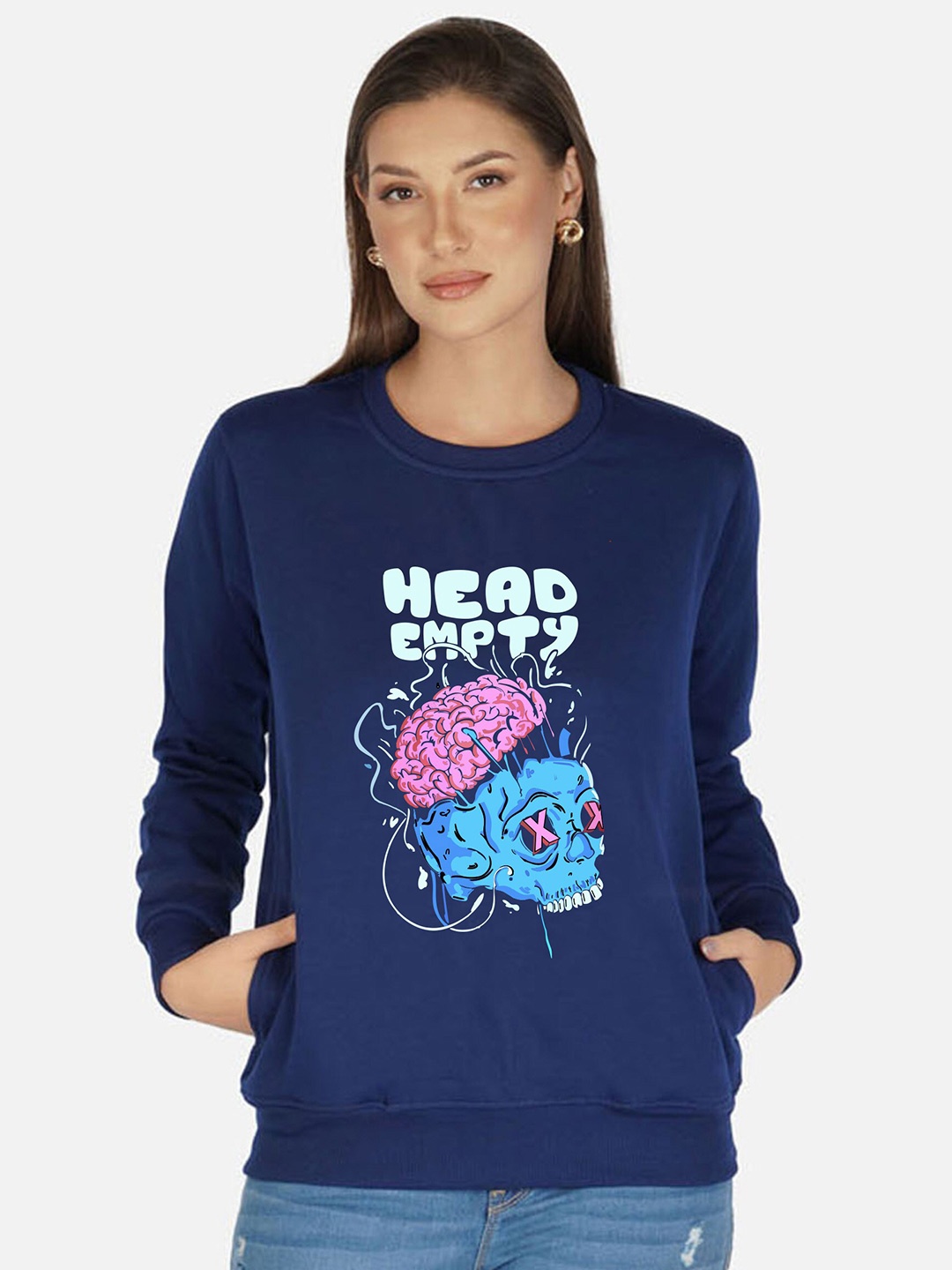 

CHOZI Typography Printed Fleece Sweatshirt, Blue