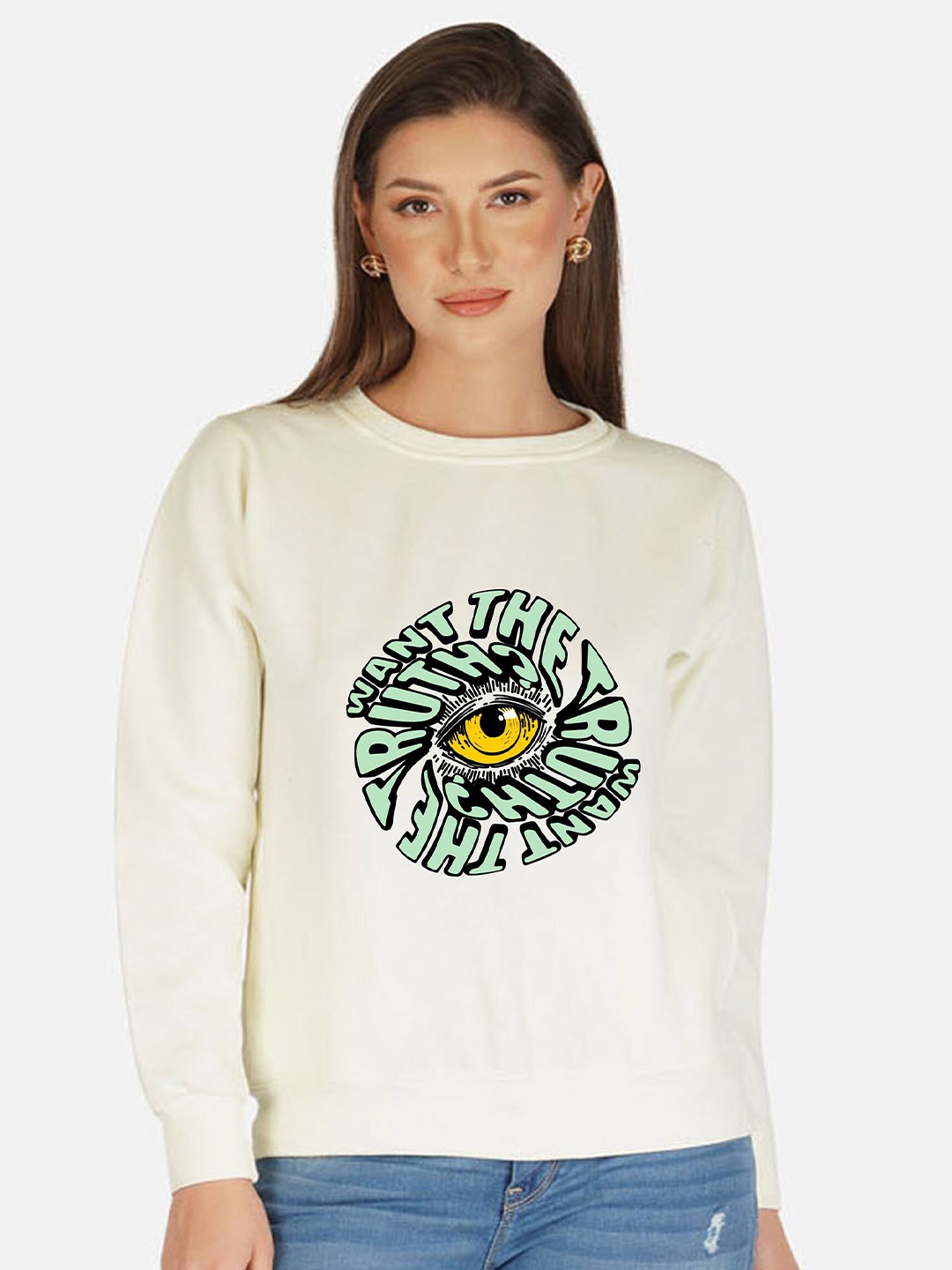 

CHOZI Typography Printed Fleece Sweatshirt, Off white