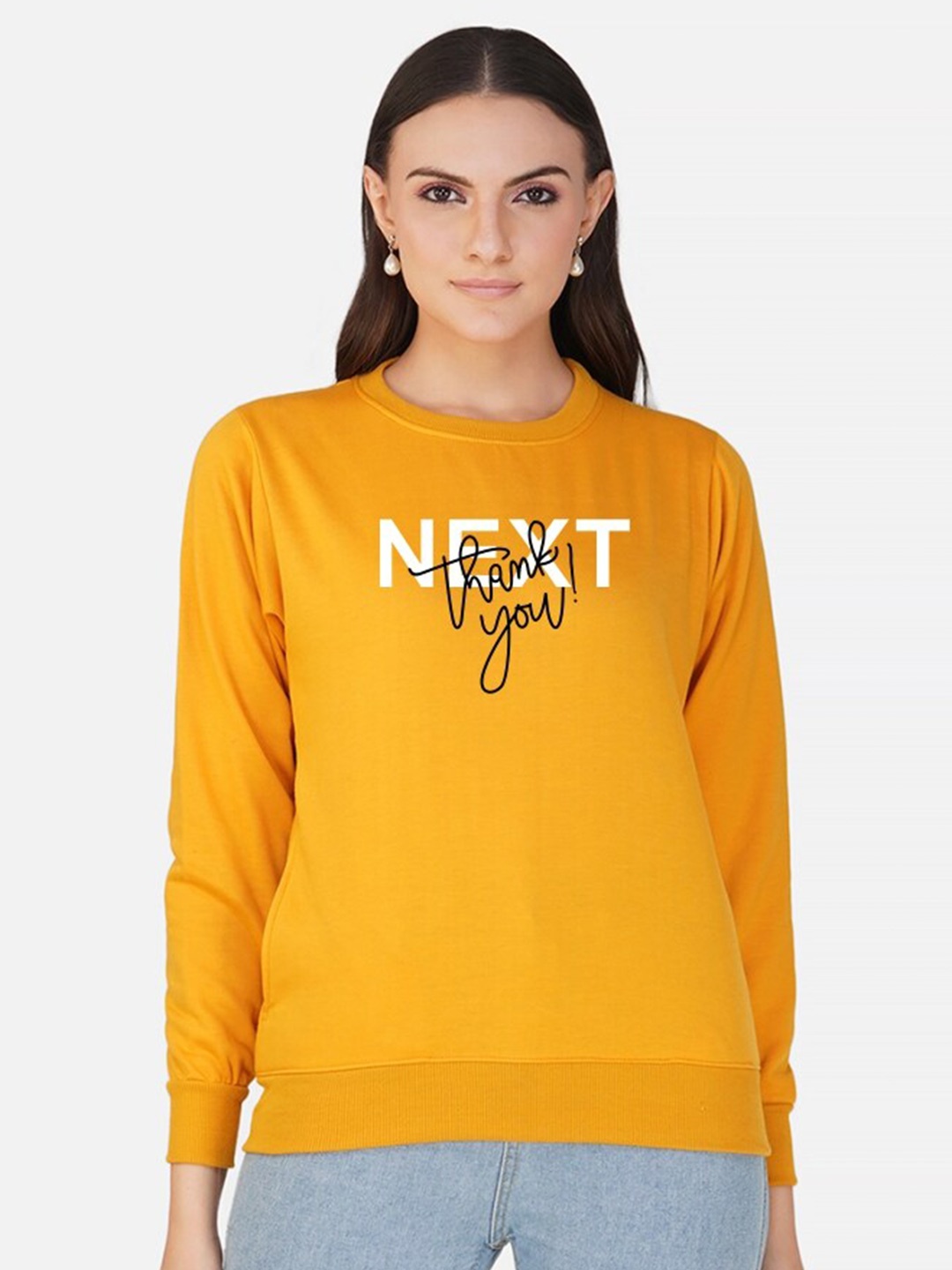 

CHOZI Women Mustard Printed Sweatshirt