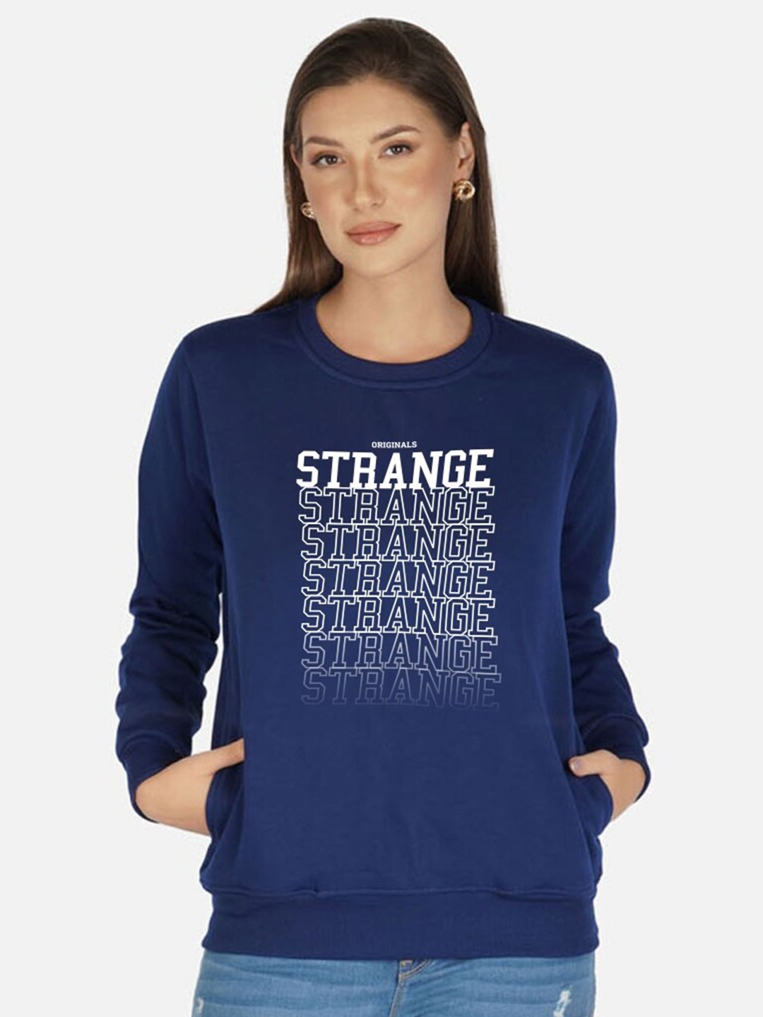 

CHOZI Typography Printed Fleece Sweatshirt, Blue