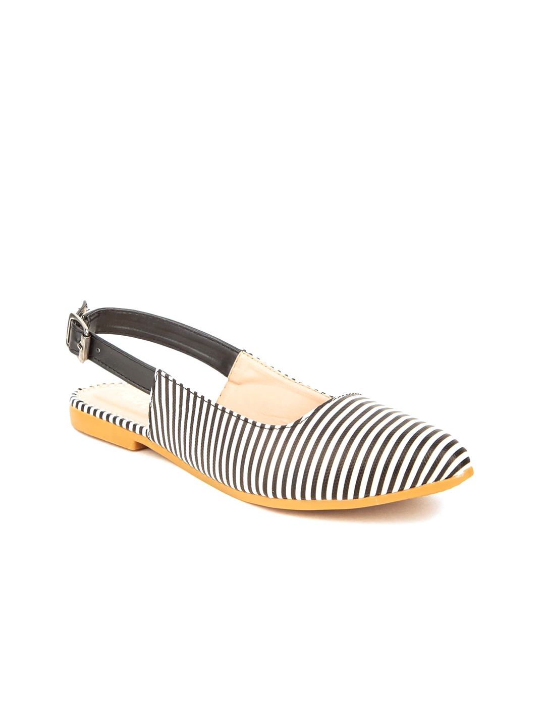 

Pink Fever Striped Pointed Toe Mules, Black