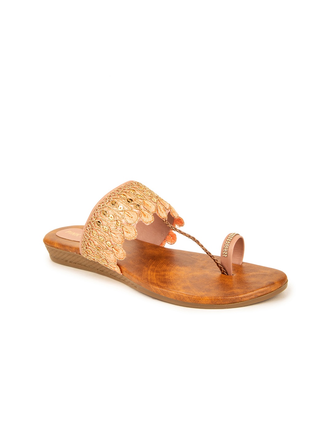 

Pink Fever Embroidered Ethnic One Toe Flats, Peach