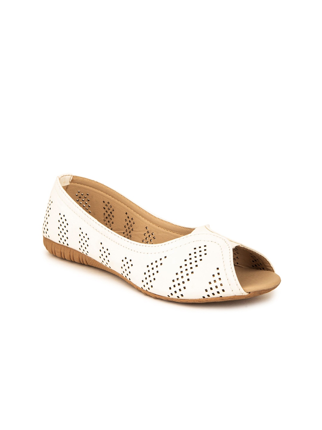 

Pink Fever Laser Cuts Peep Toe Ballerinas, White