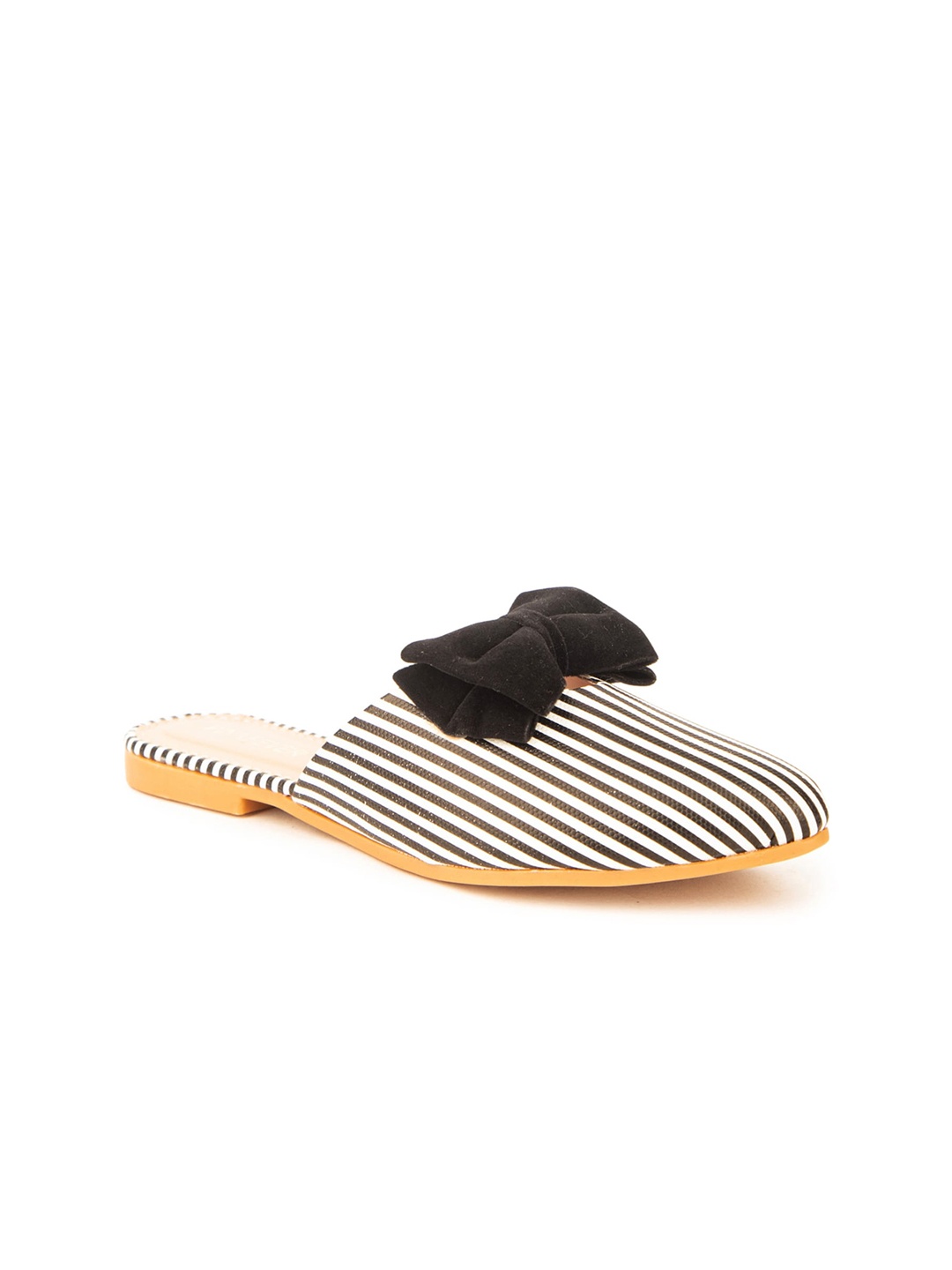 

Pink Fever Striped Bow Detail Mules, Black