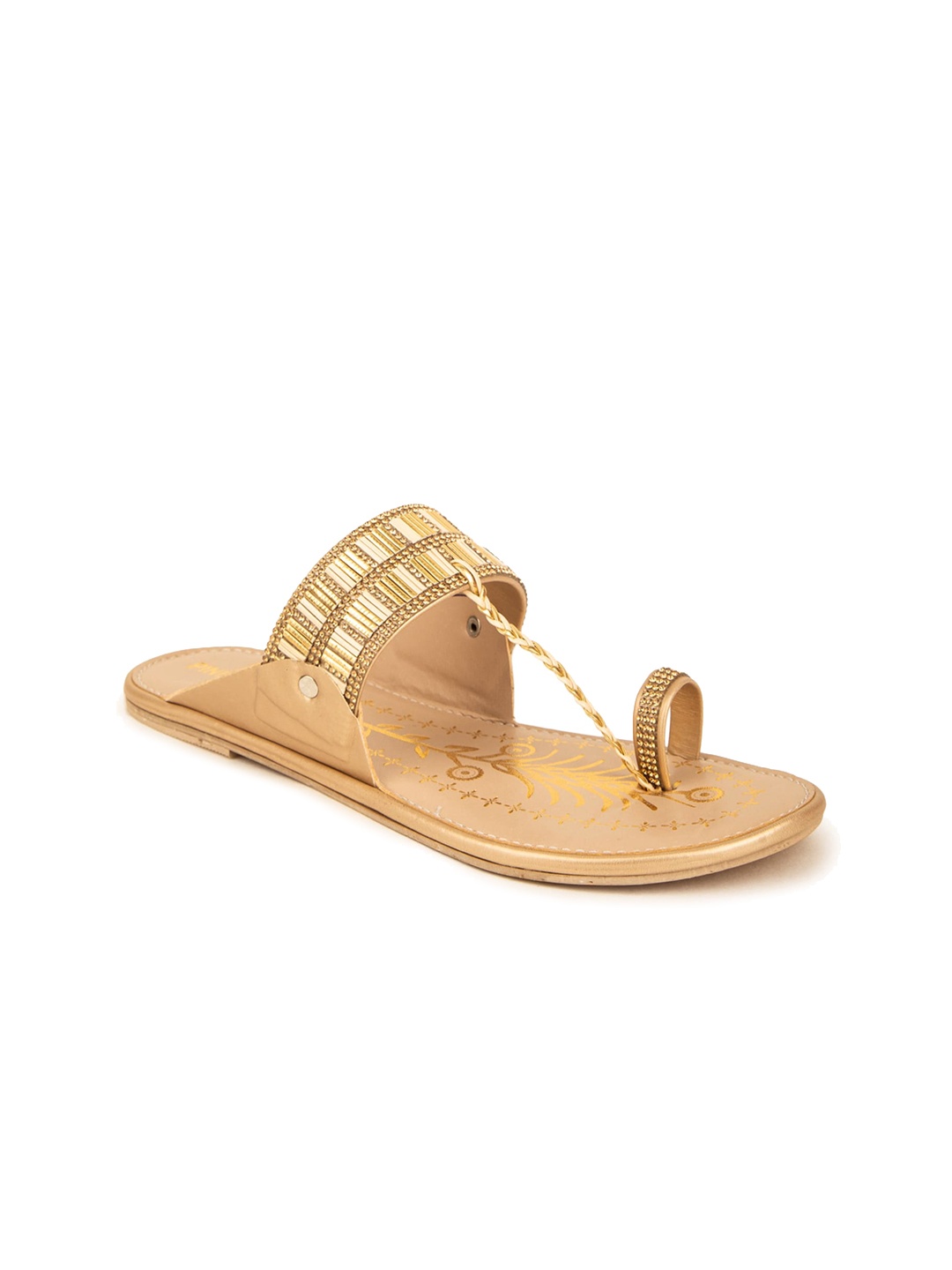 

Pink Fever Ethnic Embellished One Toe Flats, Gold