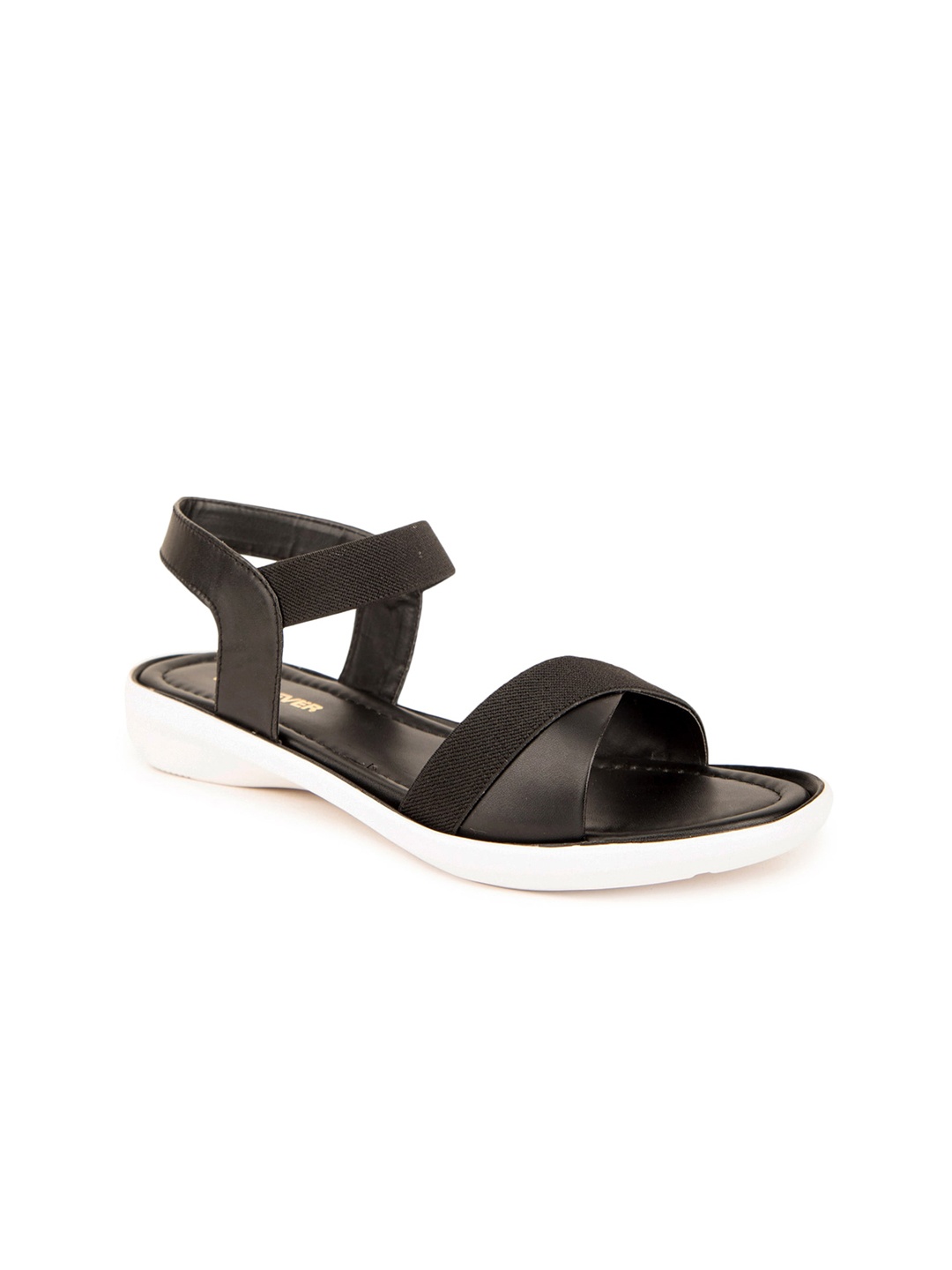 

Pink Fever Textured Open Toe Flats With Backstrap, Black