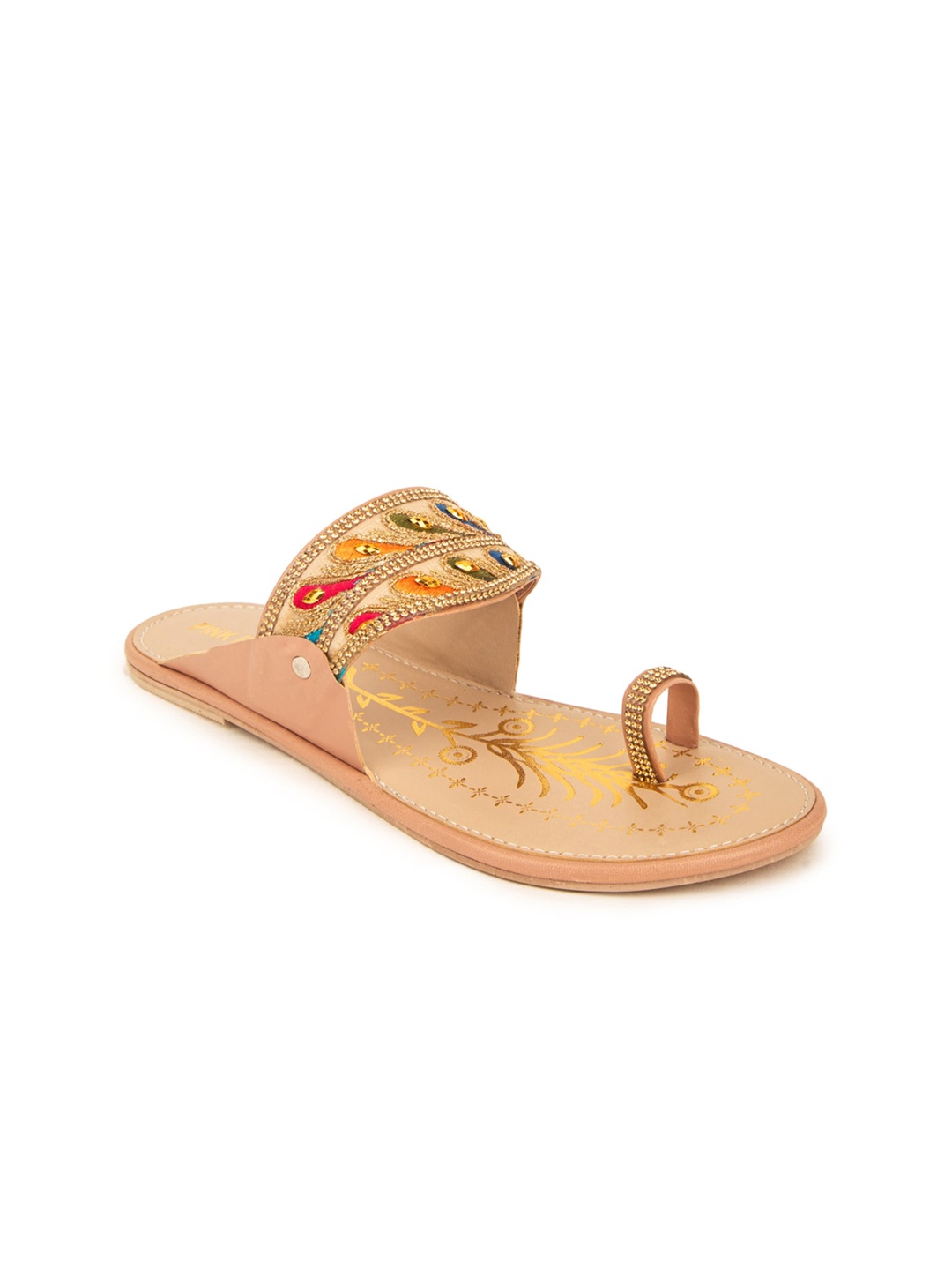 

Pink Fever Ethnic Embellished One Toe Flats, Peach