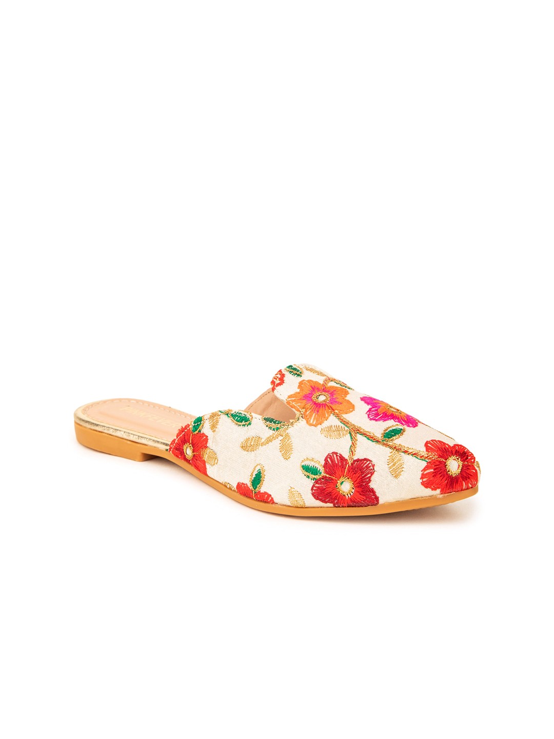 

Pink Fever Ethnic Embroidered Mules, Cream