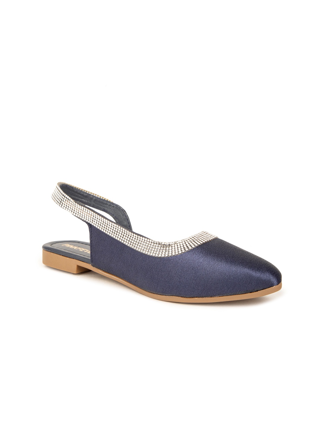 

Pink Fever Pointed Toe Embellished Mules With Backstrap, Navy blue