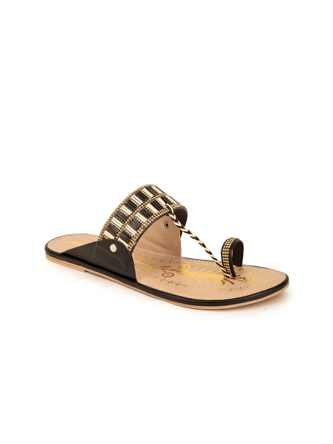 

Pink Fever Ethnic Embellished One Toe Flats, Black
