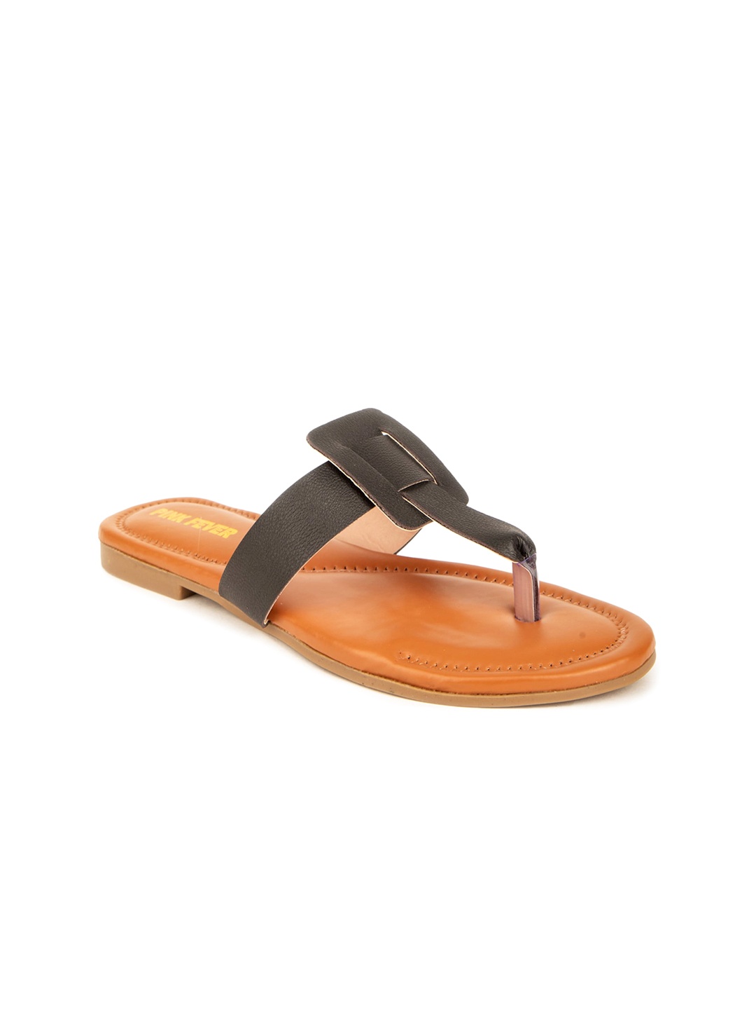 

Pink Fever Interlock T-Strap Flats, Black
