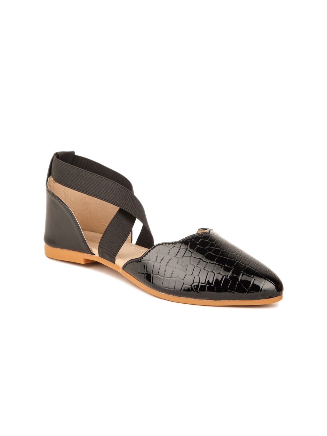 

Pink Fever Textured Pointed Toe Flats, Black