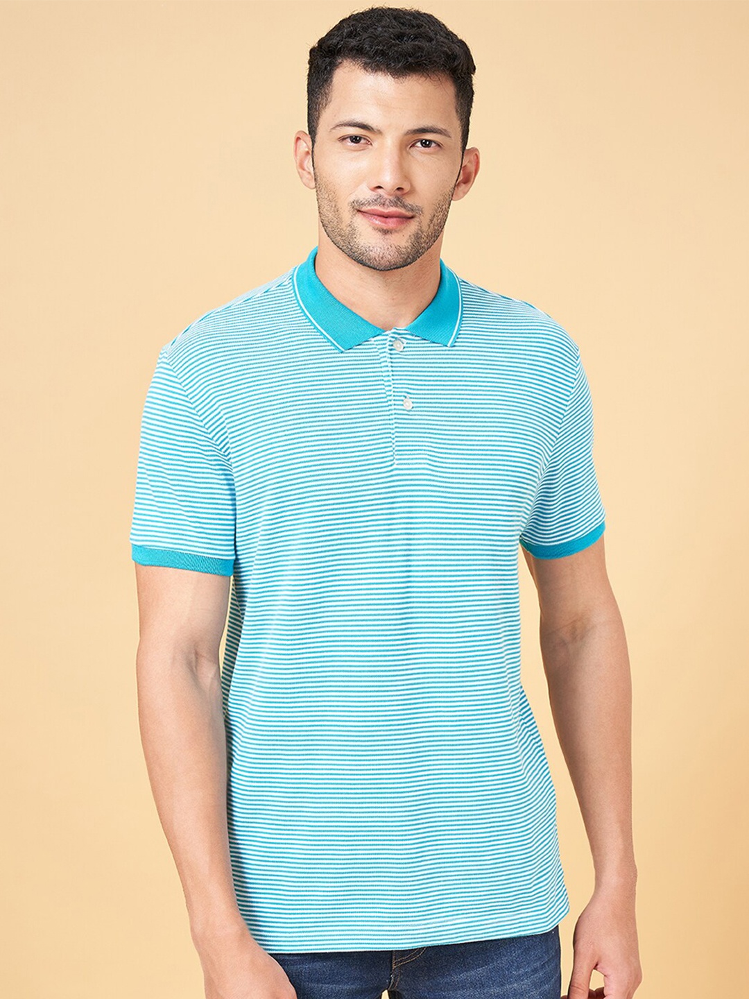 

YU by Pantaloons Striped Polo Collar Cotton T-Shirt, Blue