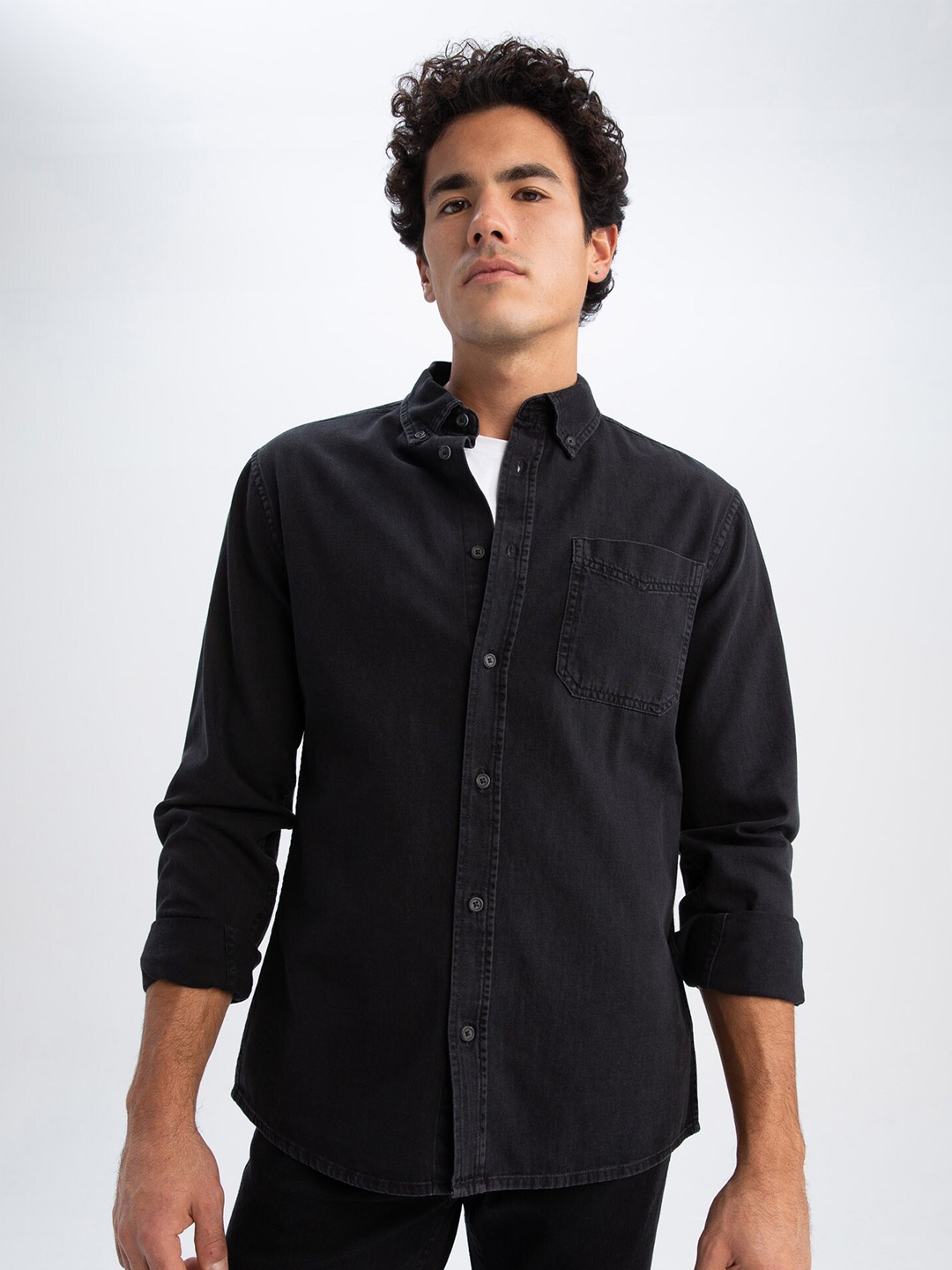 

DeFacto Men Spread Collar Casual Pure Cotton Shirt, Navy blue