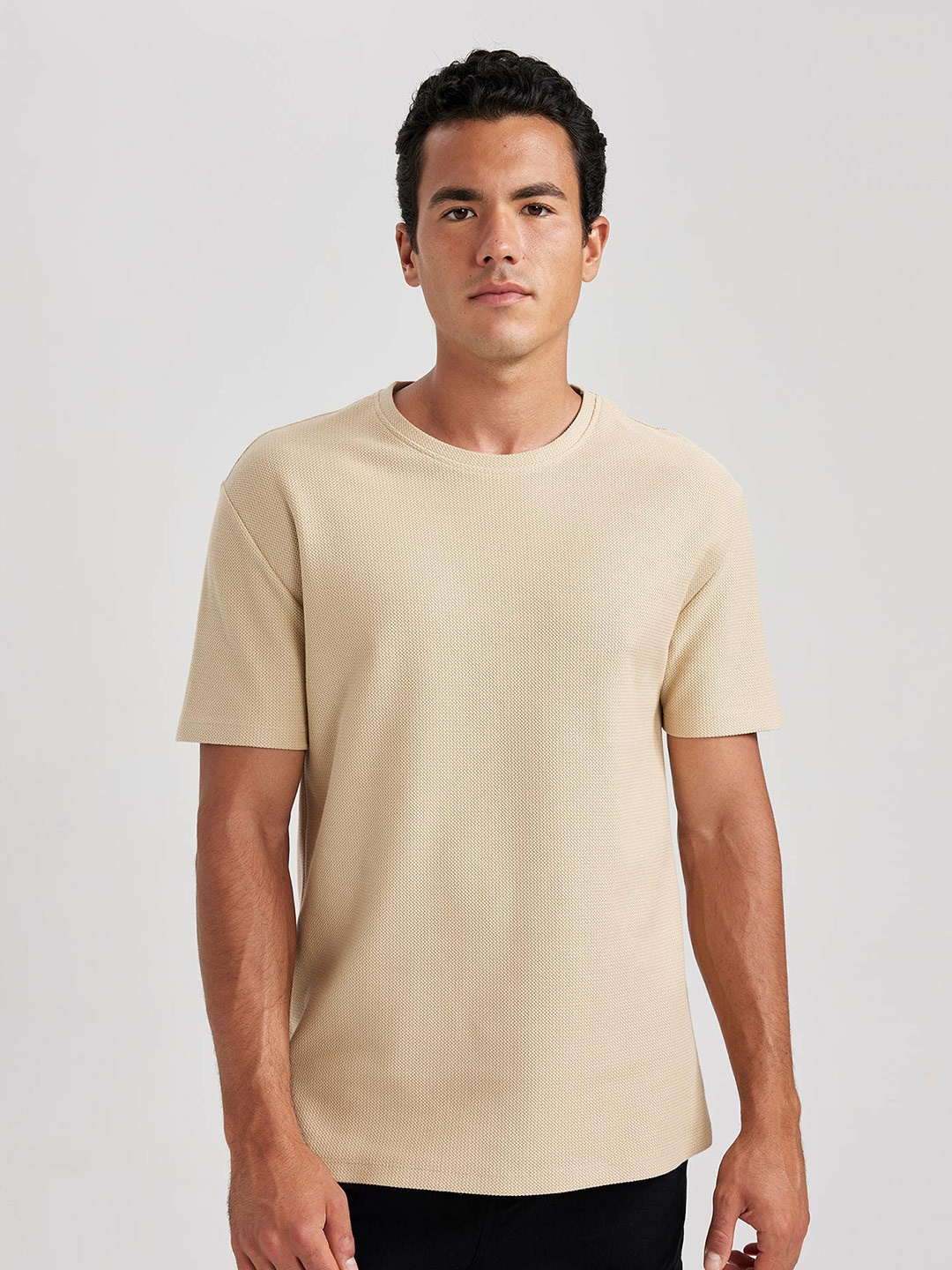 

DeFacto Round Neck Cotton T-shirt, Beige