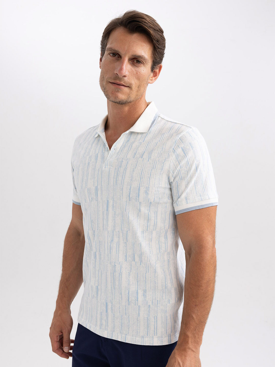 

DeFacto Striped Polo Collar T-shirt, White
