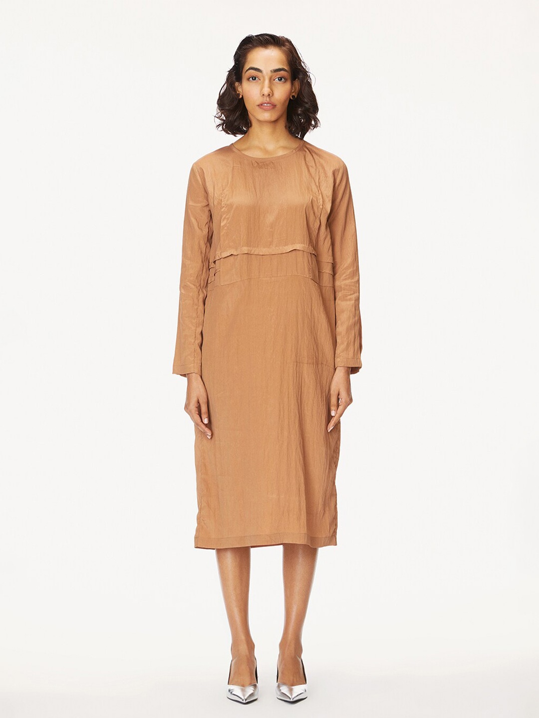 

Bhaane Round Neck A-Line Midi Dress, Brown