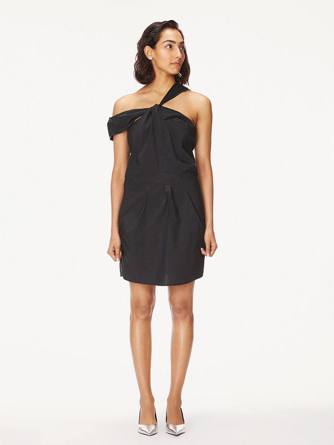 

Bhaane Assymetric Neck A-Line Dress, Black