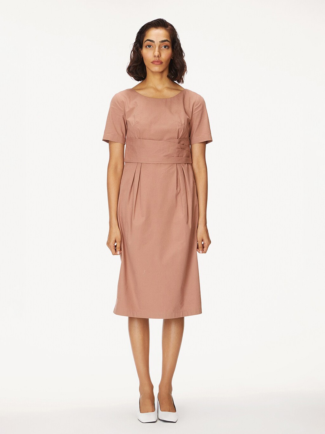 

Bhaane Round Neck Fit & Flare Dress, Brown