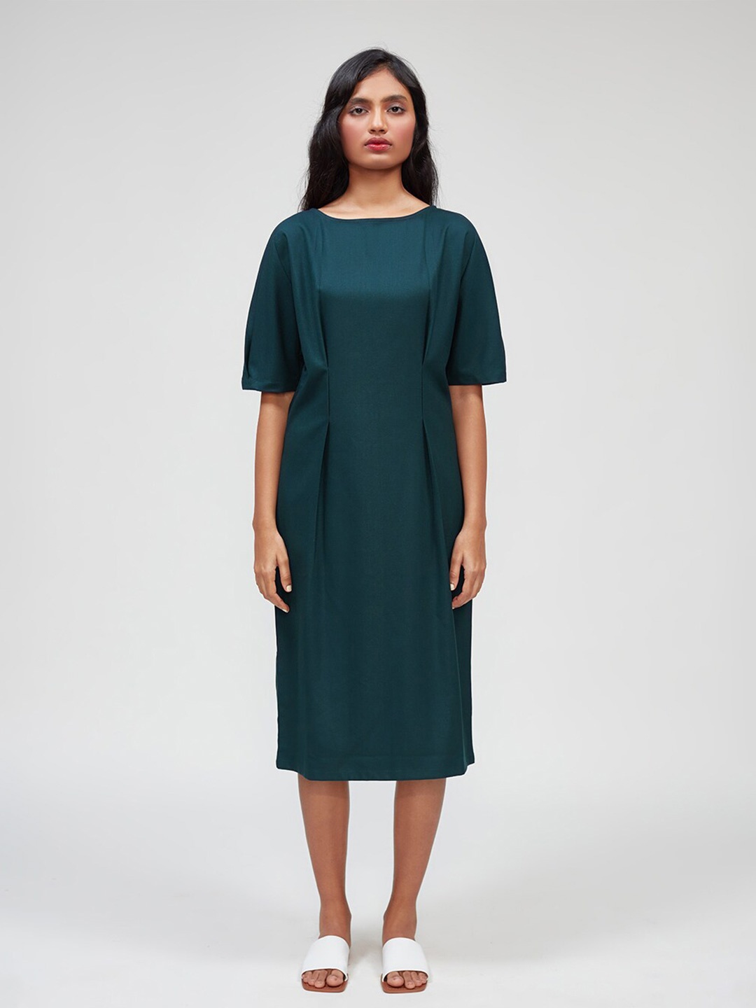 

Bhaane Flared Sleeve A-Line Midi Dress, Blue