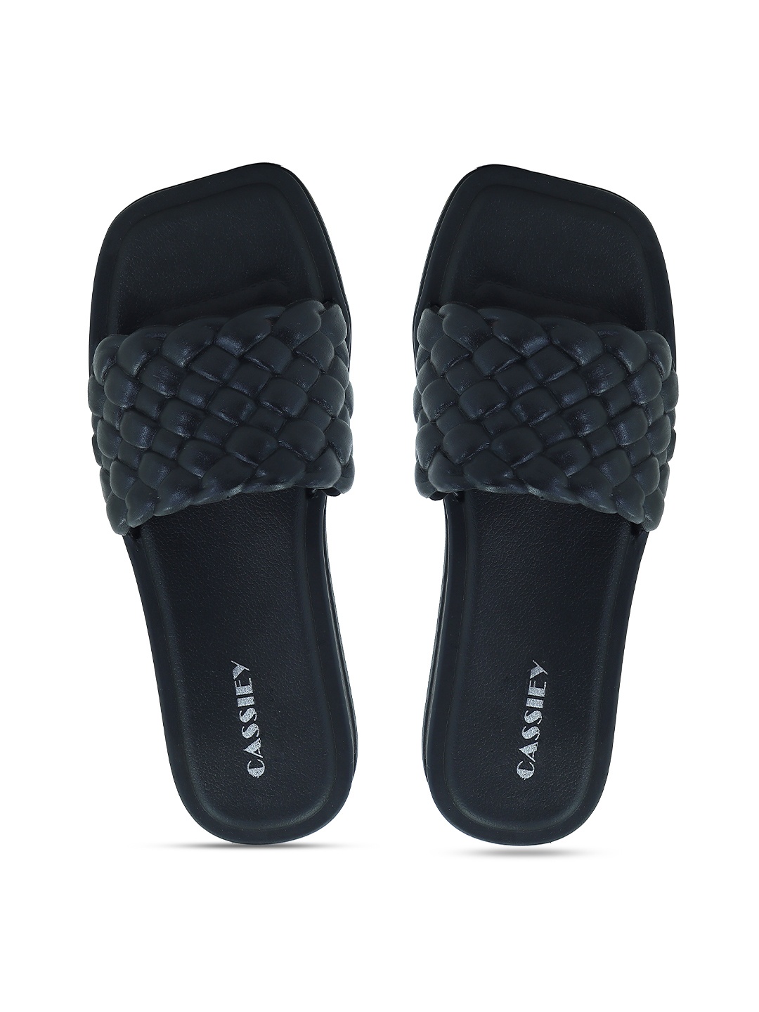 

CASSIEY Women Braided Rubber Sliders, Black