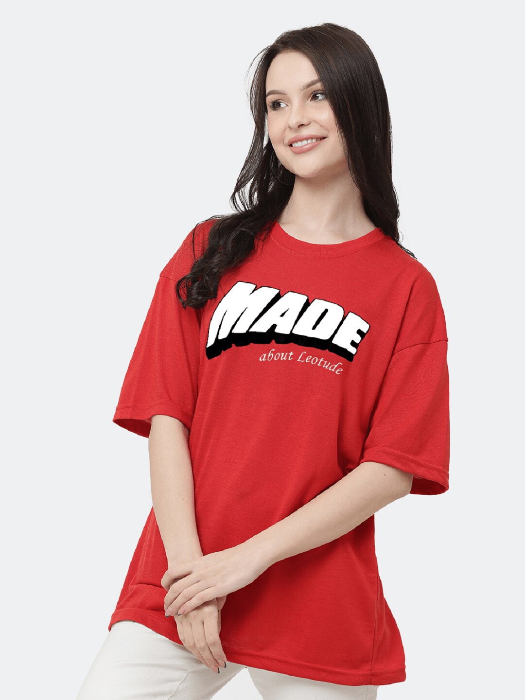 

Leotude Typography Printed Oversized T-shirt, Red