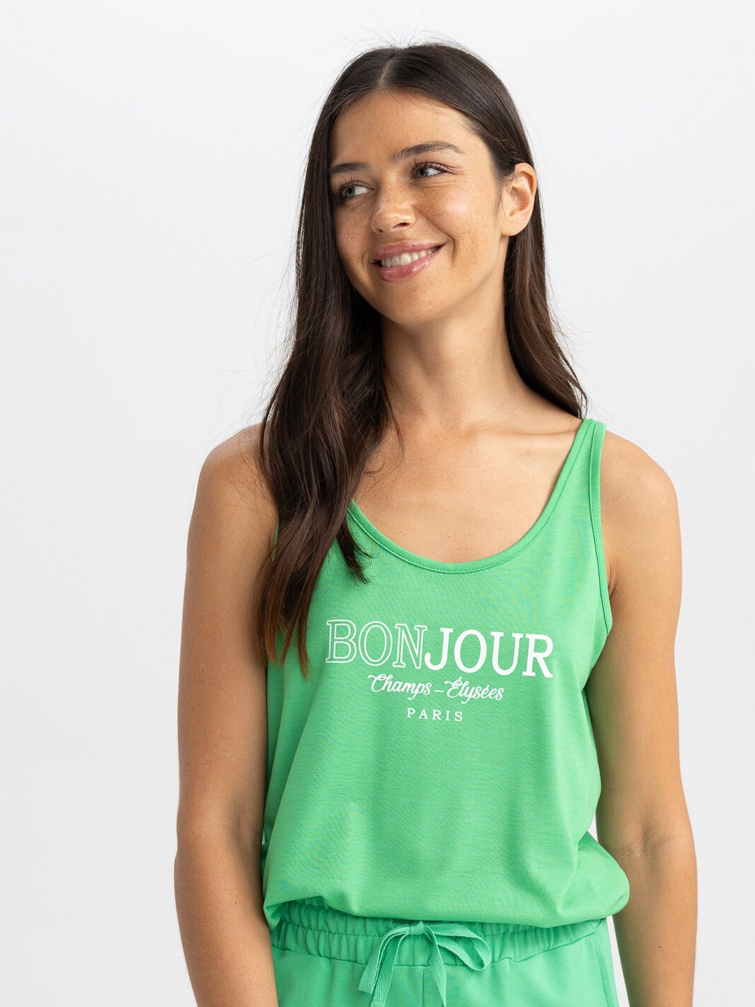 

DeFacto Printed Scoop Neck Top, Green