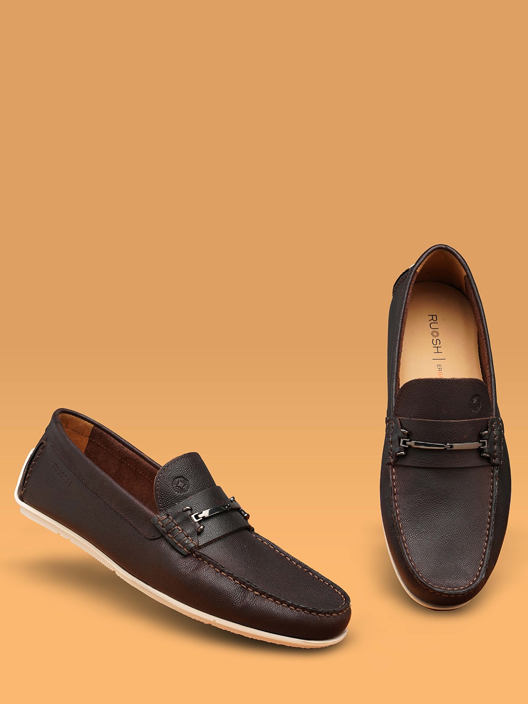 

Ruosh Men Textured Leather Horsebit Loafers, Brown