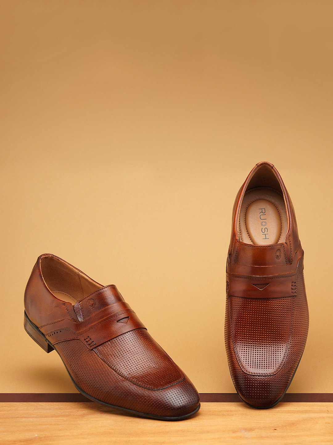 

Ruosh Men Textured Leather Formal Penny Loafers, Tan