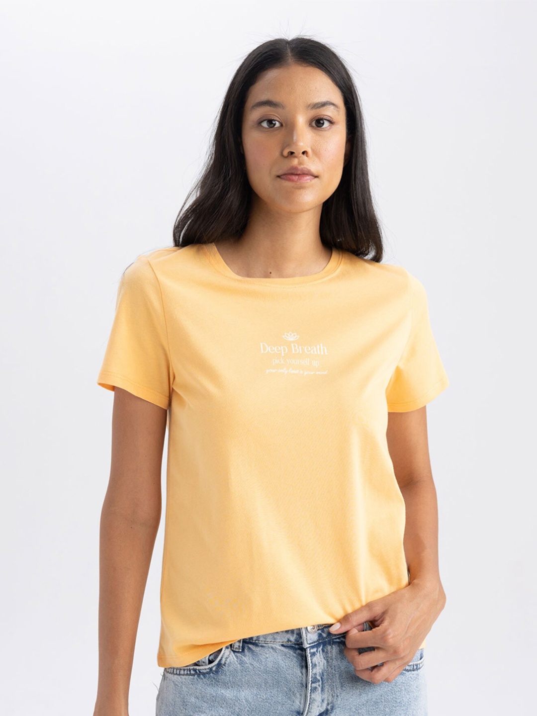 

DeFacto Round Neck Cotton T-shirt, Orange