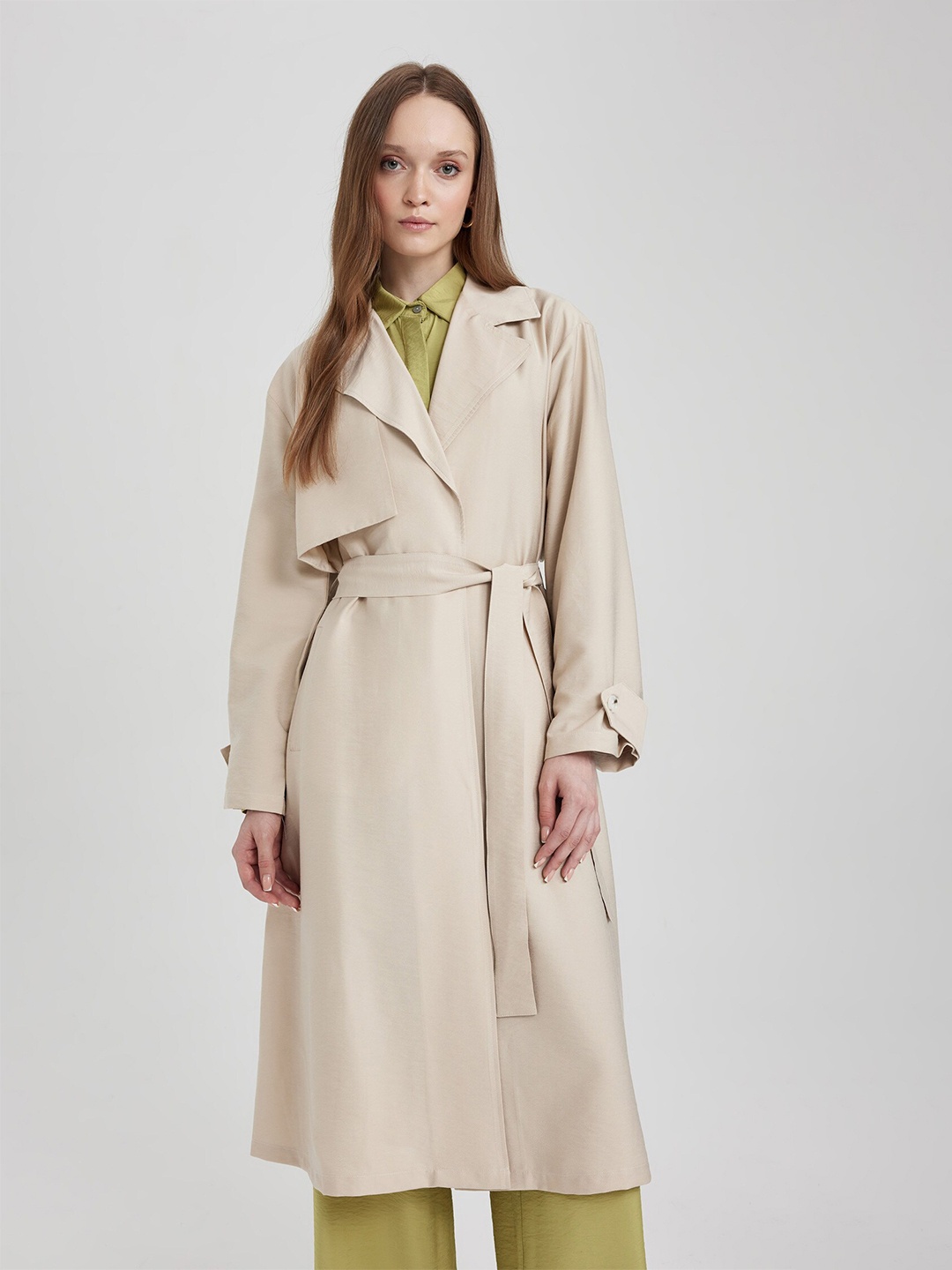 

DeFacto Knee Length Notched Lapel Collar Trench Coat, Beige