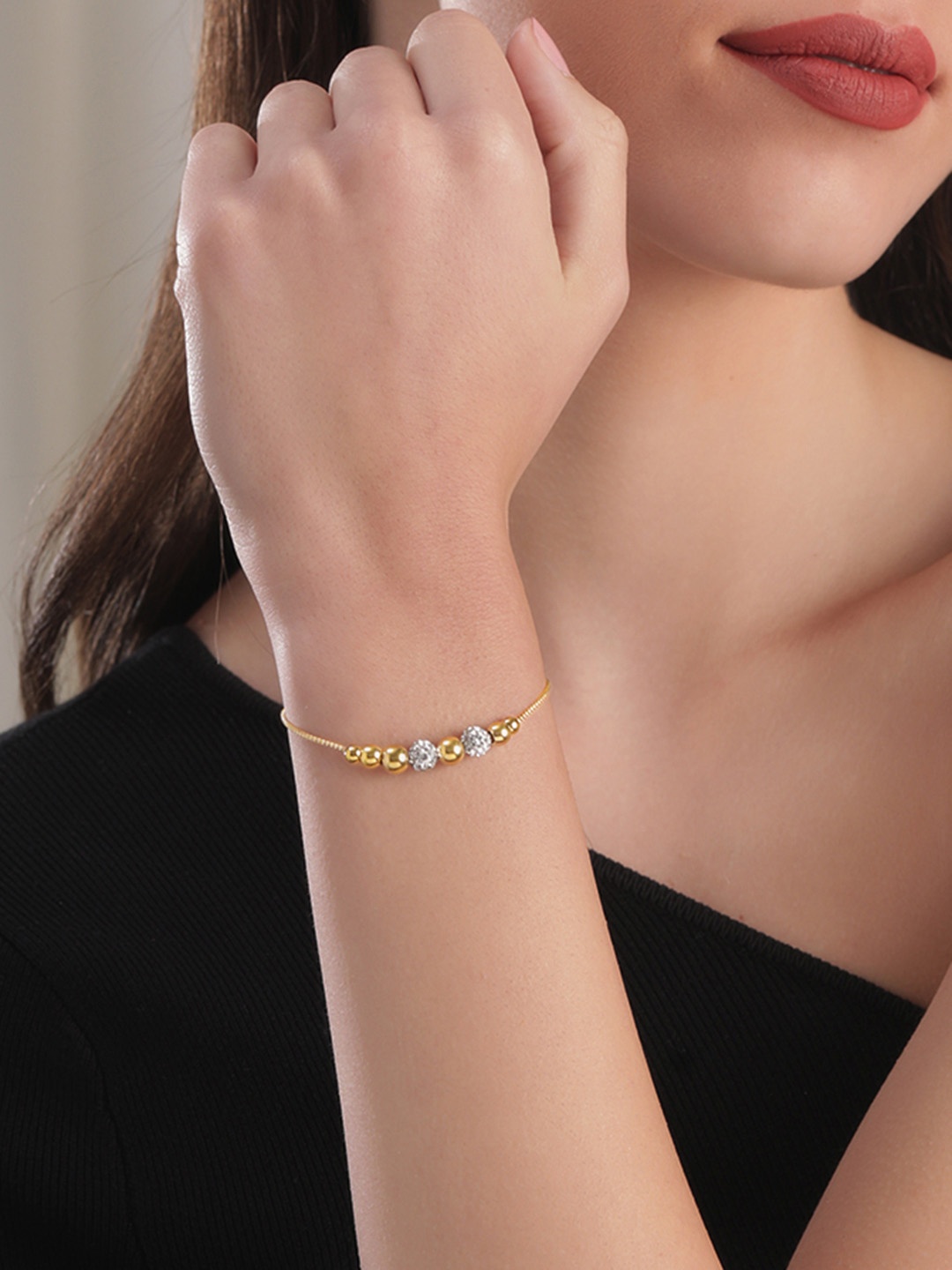 

Rubans Voguish 22K Gold plated Stainless Steel Waterproof Tarnish Free Pull Bracelet