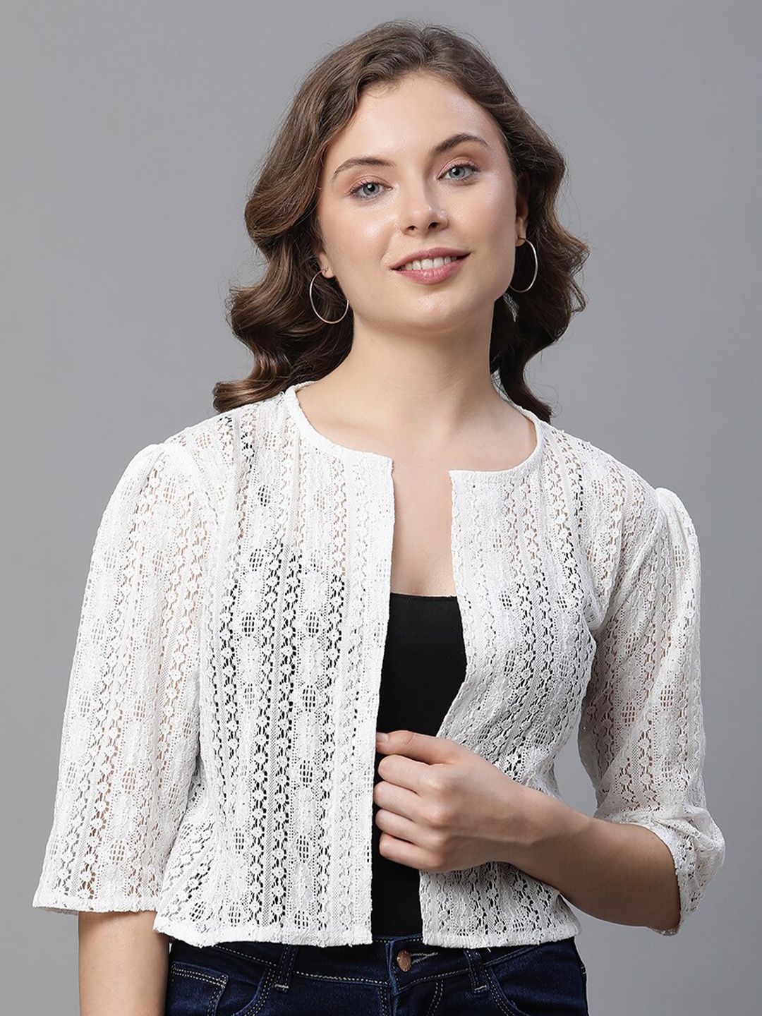

UnaOne Self Design Pure Cotton Shrug, Off white