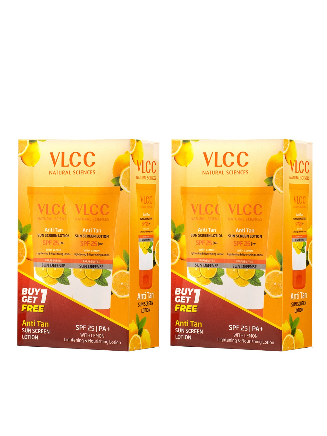 

VLCC Set of 4 Anti-Tan Sunscreen Lotions with SPF 25PA+ & Lemon - 150ml Each, Orange