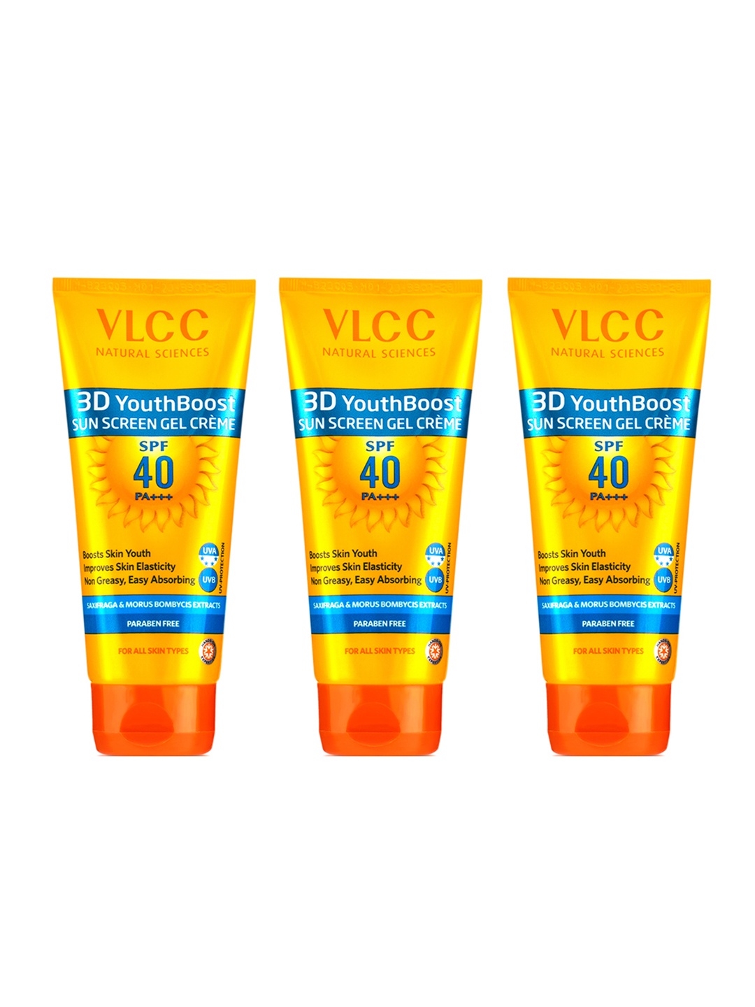 

VLCC Set of 3 3D Youth Boost SPF40 Sunscreen Gel Cream - 100g each, Orange