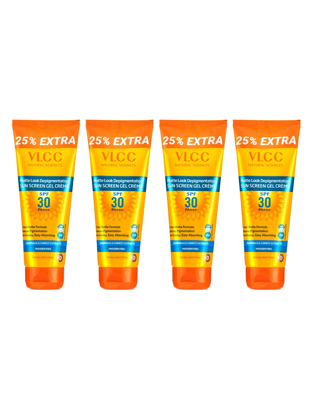 

VLCC Set of 4 Matte Look SPF30 SunScreen Gel Creme - 100g each, Yellow