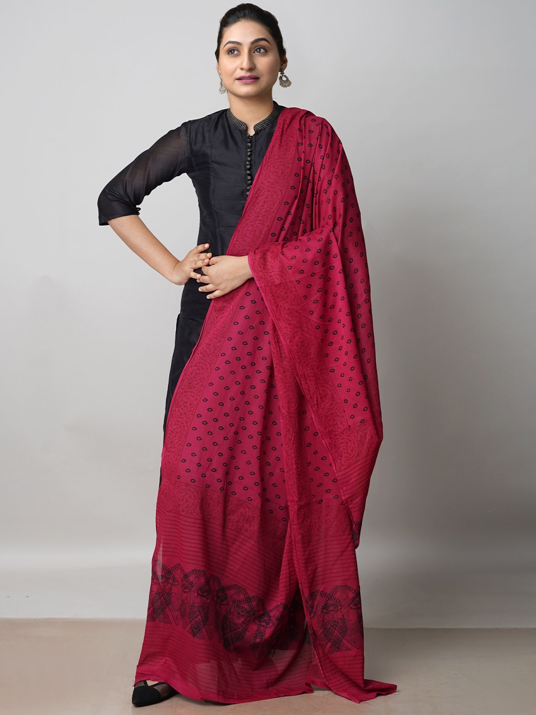 

Unnati Silks Ethnic Motifs Printed Pure Cotton Dupatta, Pink
