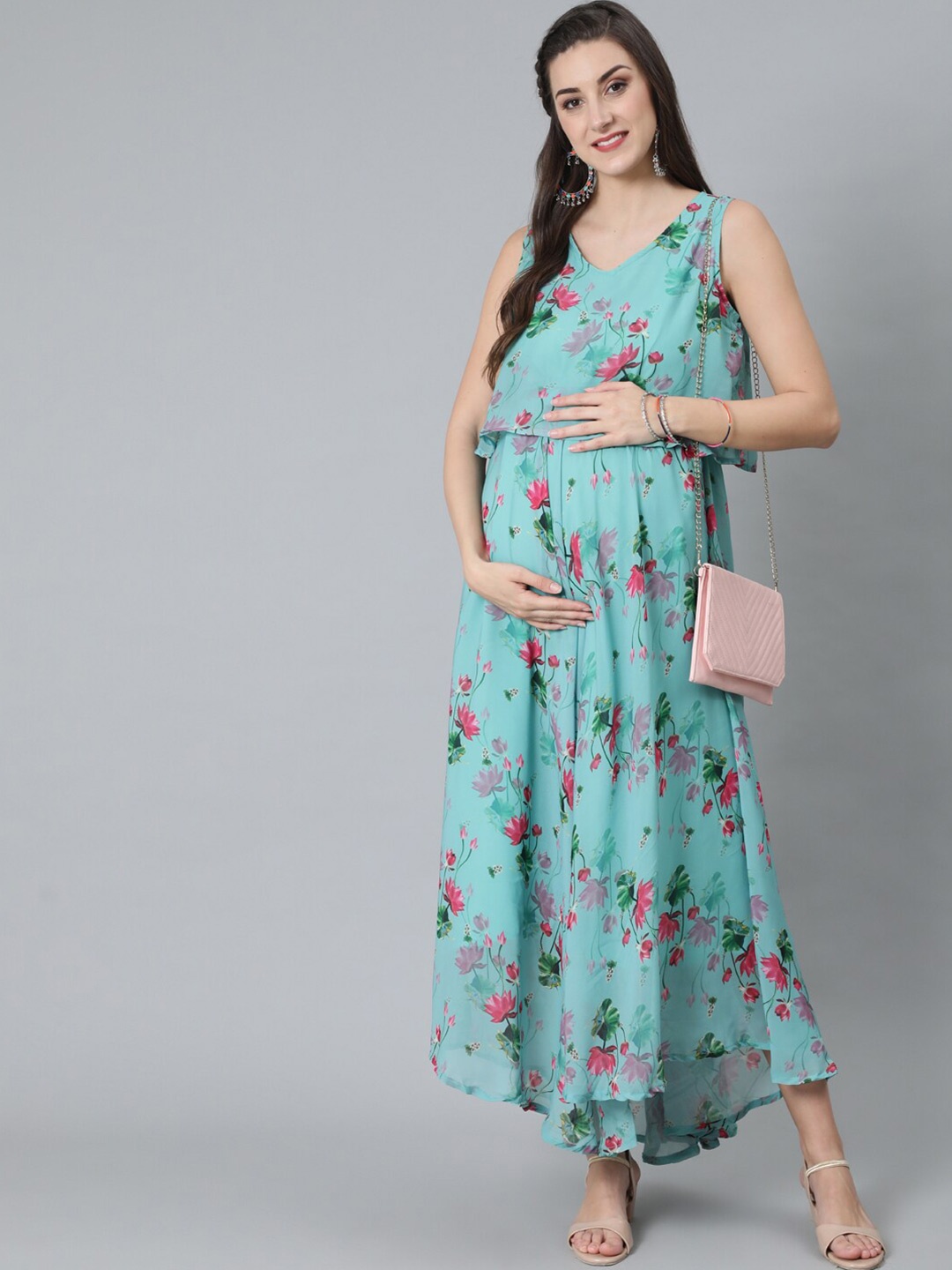 

AKS Floral Printed Cotton Maxi Dress, Blue