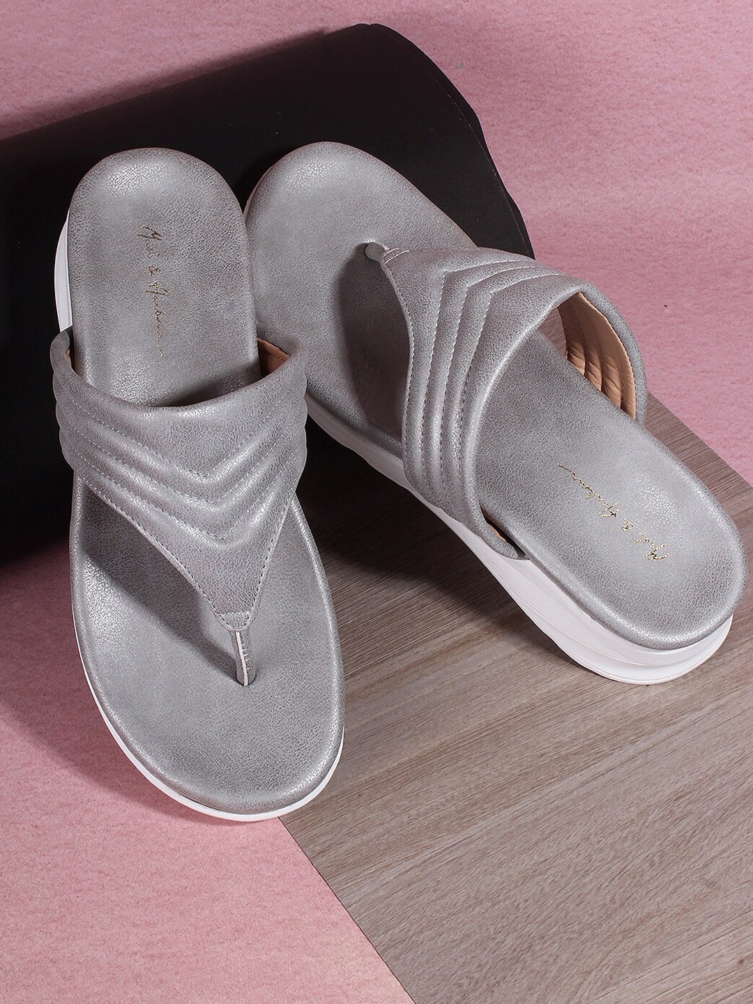 

Mast & Harbour Grey & White Textured Open Toe Comfort Heels