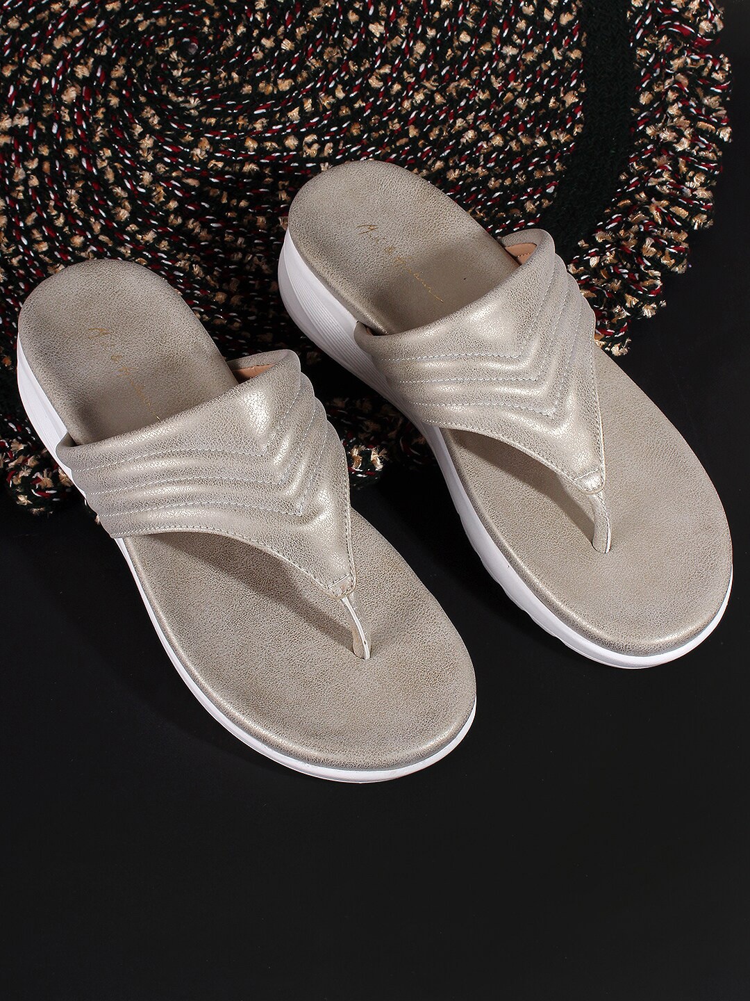 

Mast & Harbour Textured Flatform Sandals, Gold