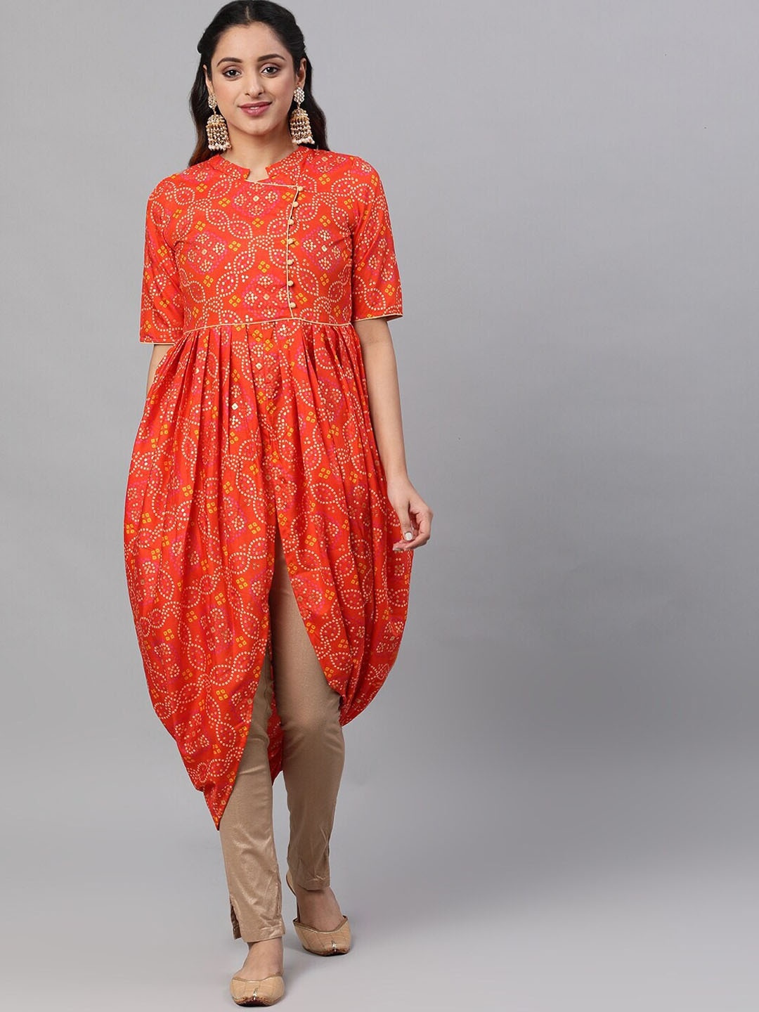 

AKS Couture Bandhani Printed A-Line Kurta, Orange