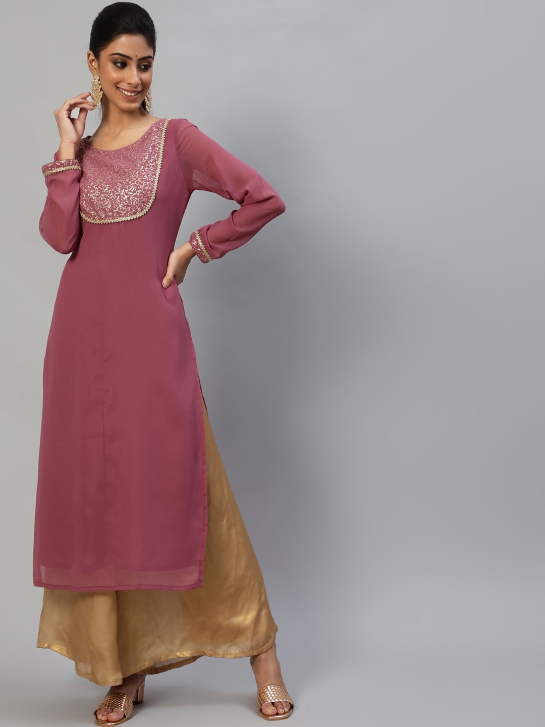 

AKS Couture Floral Yoke Design Georgette Kurta, Mauve