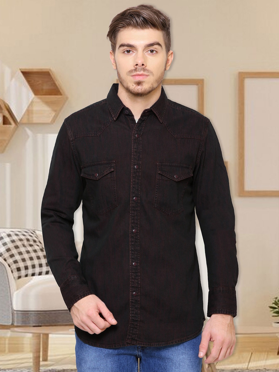 

Kuons Avenue Smart Slim Fit Denim Casual Shirt, Brown