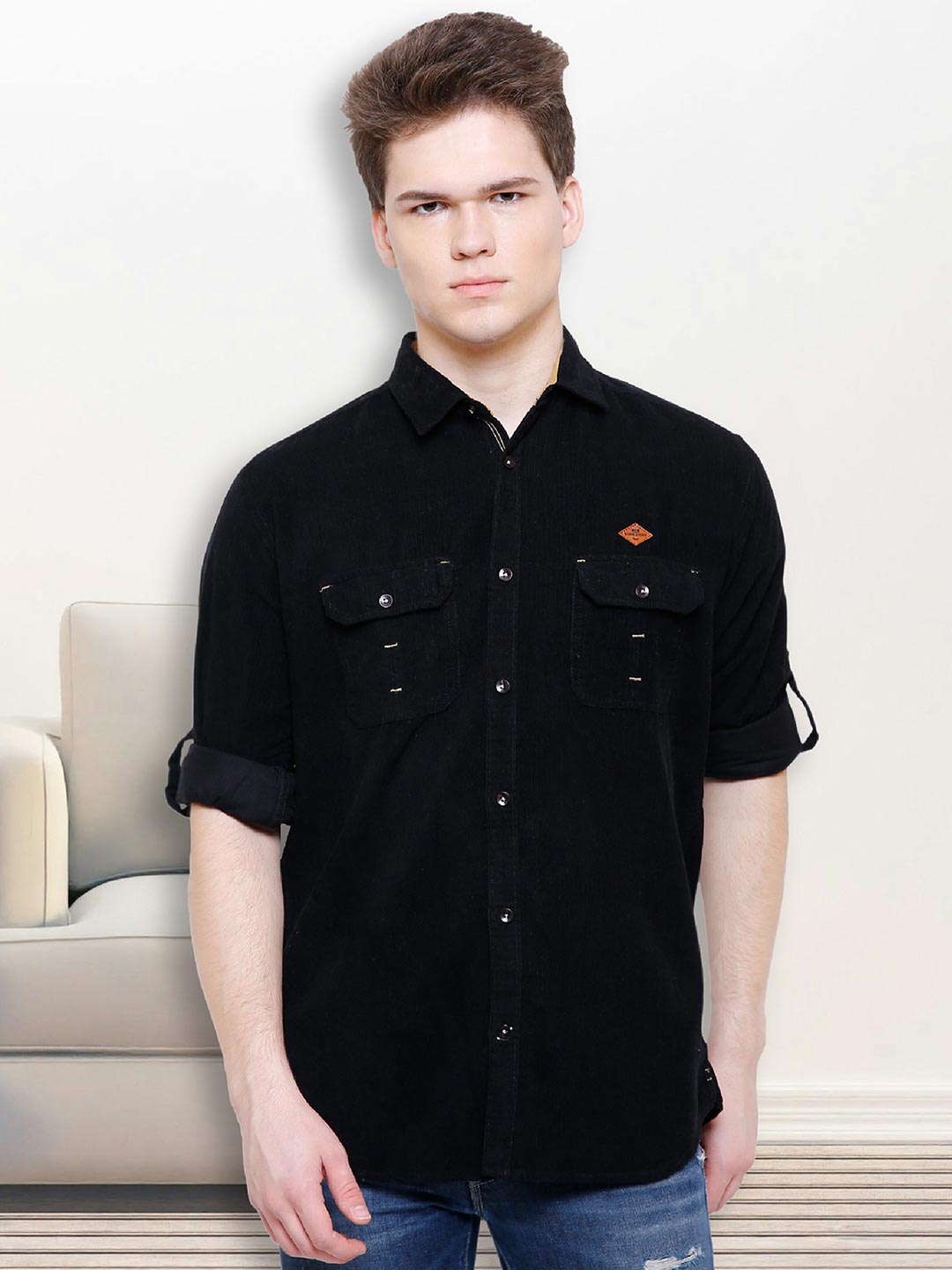 

Kuons Avenue Smart Slim Fit Corduroy Casual Shirt, Black