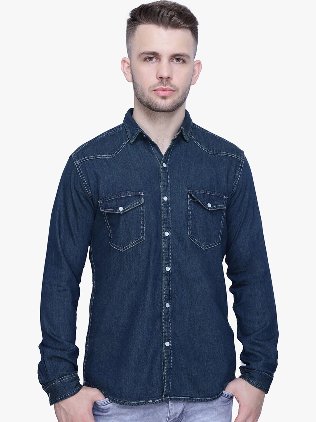 

Kuons Avenue Smart Slim Fit Denim Casual Shirt, Blue