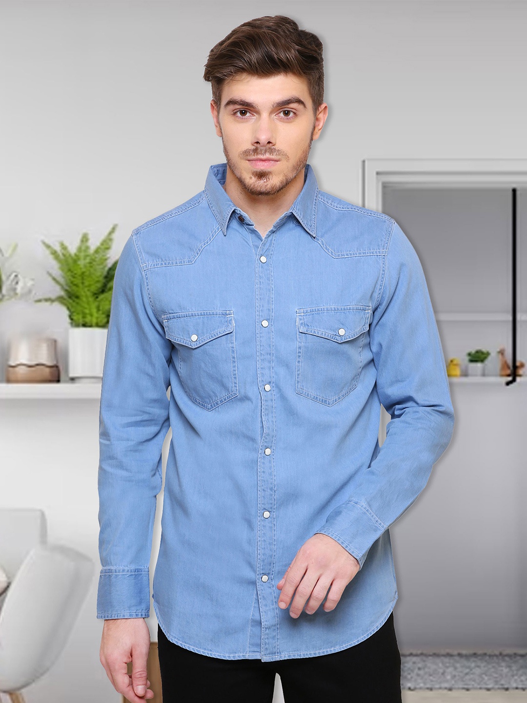 

Kuons Avenue Smart Slim Fit Denim Casual Shirt, Blue