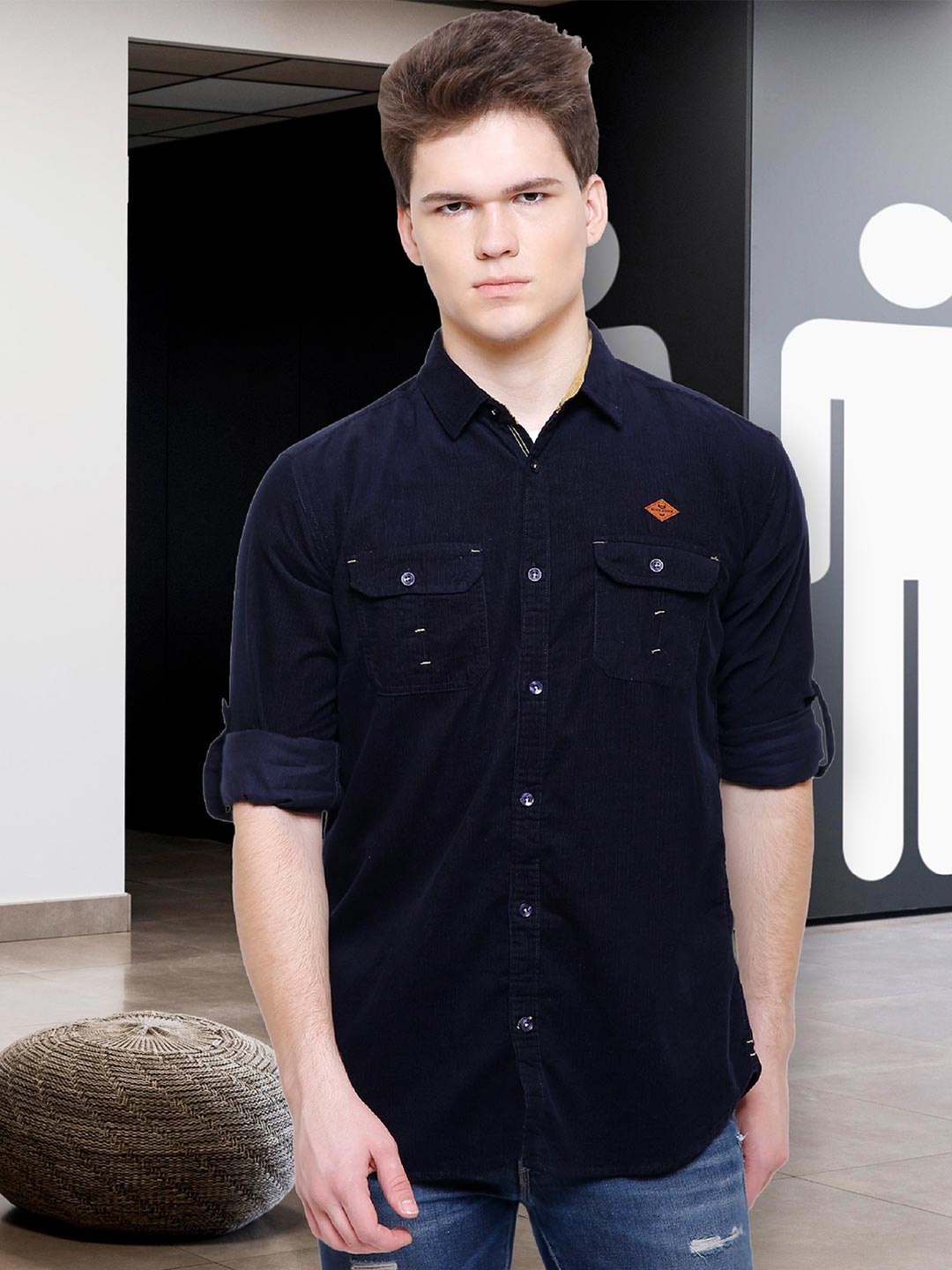 

Kuons Avenue Smart Slim Fit Corduroy Casual Shirt, Navy blue