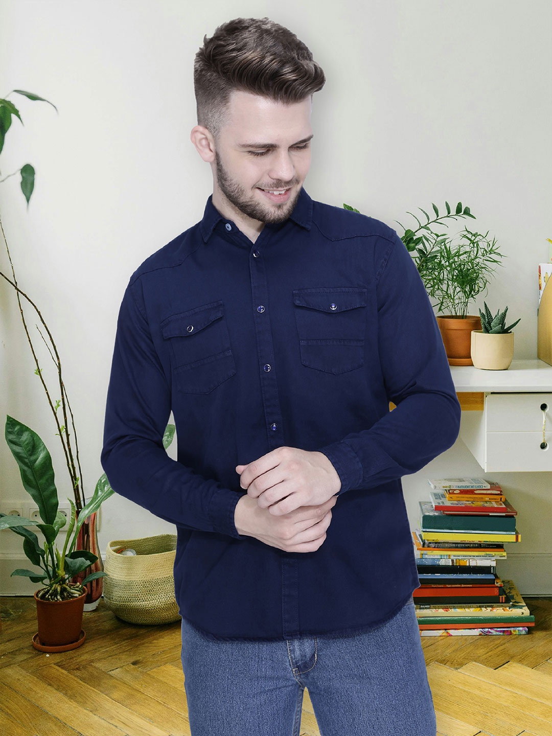 

Kuons Avenue Smart Slim Fit Denim Casual Shirt, Blue