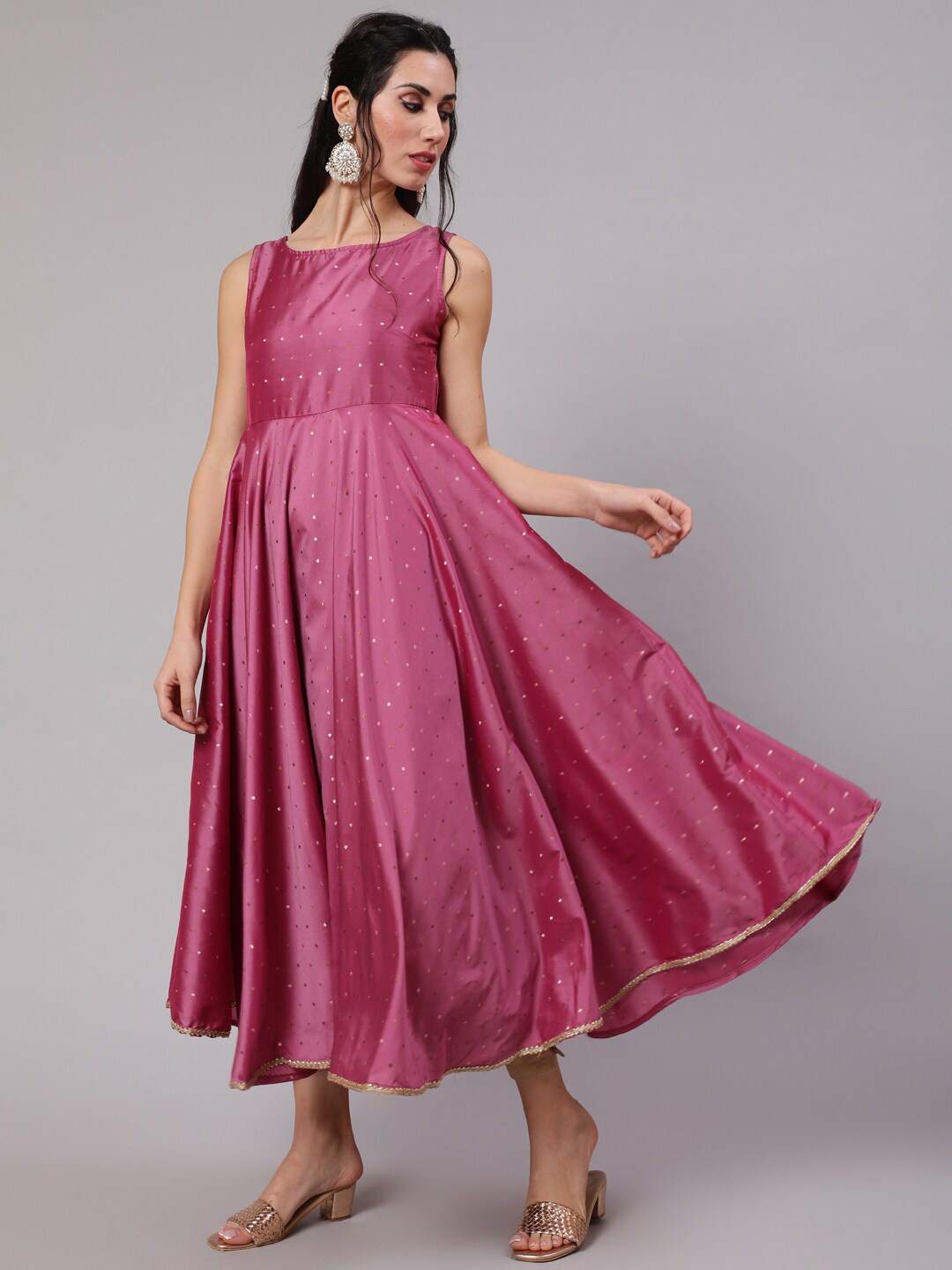

AKS Woven Design Gotta Patti Anarkali Kurta, Pink